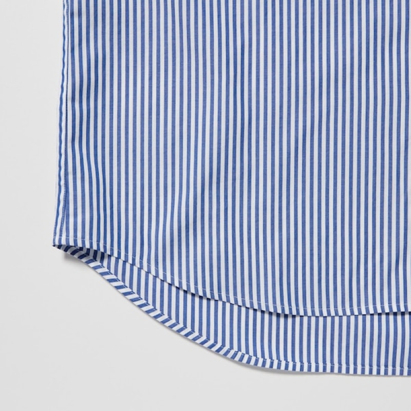 Uniqlo Extra Fine Cotton Broadcloth Prugasta Long-Sleeve Muške Košulje Plave | 3982-SCWQR