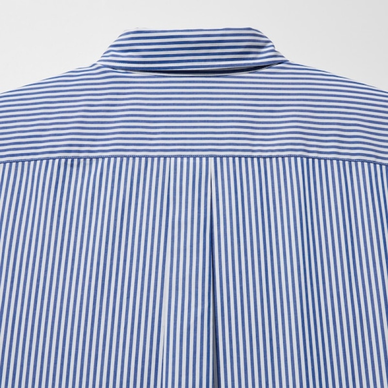 Uniqlo Extra Fine Cotton Broadcloth Prugasta Long-Sleeve Muške Košulje Plave | 8152-XGQZN