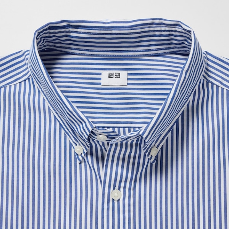 Uniqlo Extra Fine Cotton Broadcloth Prugasta Long-Sleeve Muške Košulje Plave | 8152-XGQZN