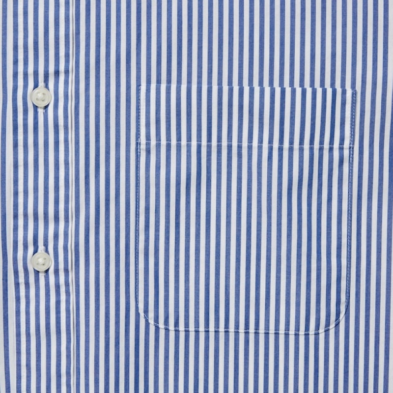 Uniqlo Extra Fine Cotton Broadcloth Prugasta Long-Sleeve Muške Košulje Plave | 8152-XGQZN