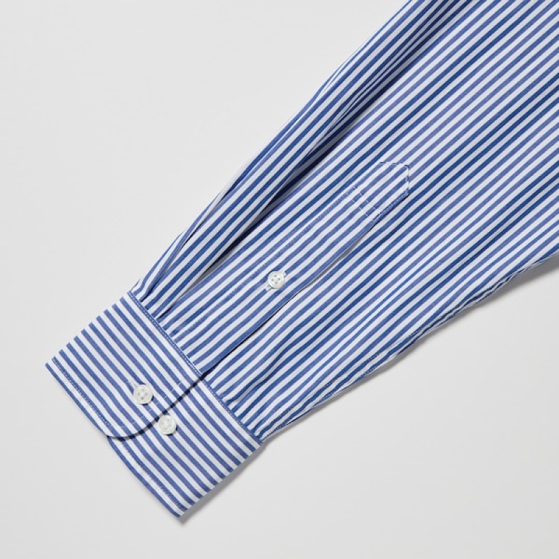 Uniqlo Extra Fine Cotton Broadcloth Prugasta Long-Sleeve Muške Košulje Plave | 8152-XGQZN