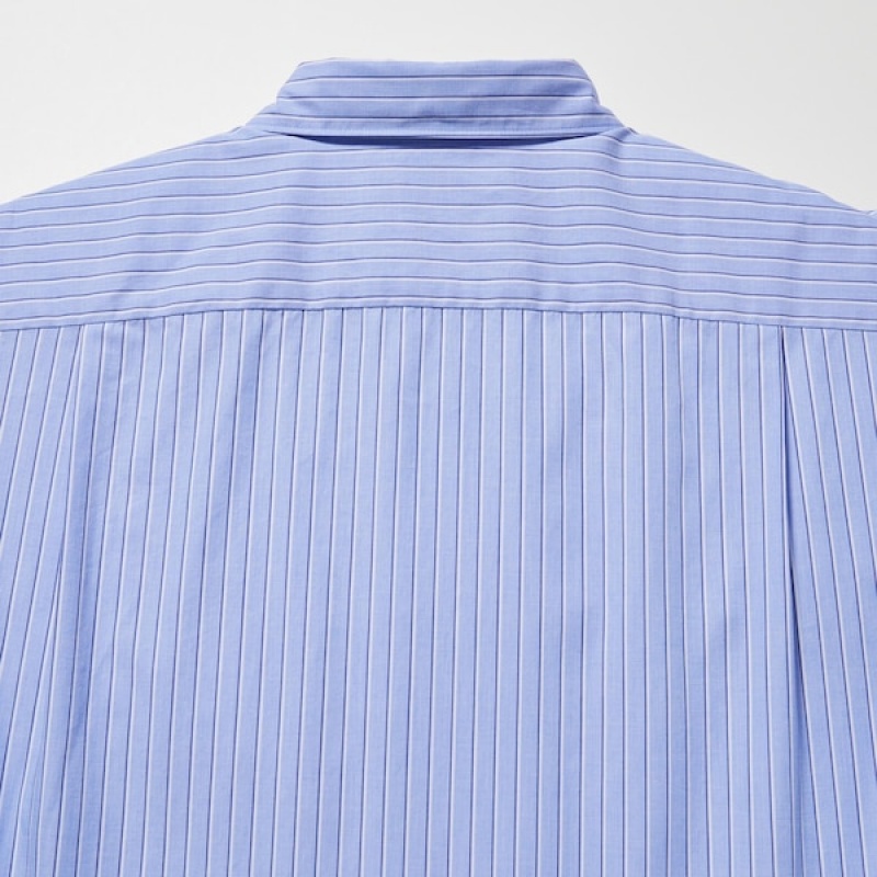 Uniqlo Extra Fine Cotton Broadcloth Prugasta Long-Sleeve Muške Košulje Plave | 2815-NKRVE