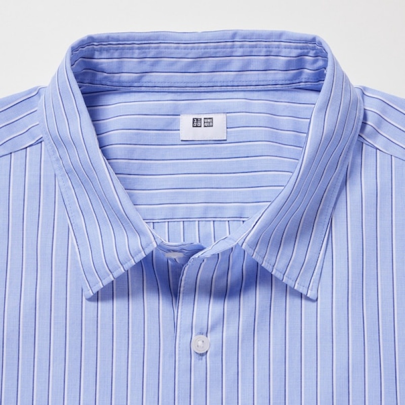 Uniqlo Extra Fine Cotton Broadcloth Prugasta Long-Sleeve Muške Košulje Plave | 2815-NKRVE