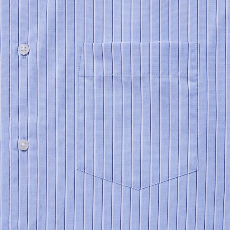 Uniqlo Extra Fine Cotton Broadcloth Prugasta Long-Sleeve Muške Košulje Plave | 2815-NKRVE