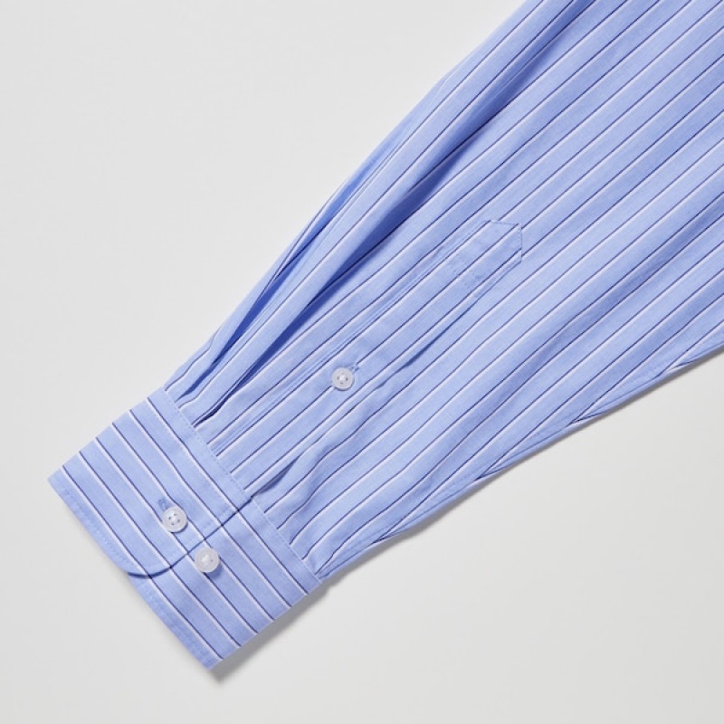 Uniqlo Extra Fine Cotton Broadcloth Prugasta Long-Sleeve Muške Košulje Plave | 2815-NKRVE