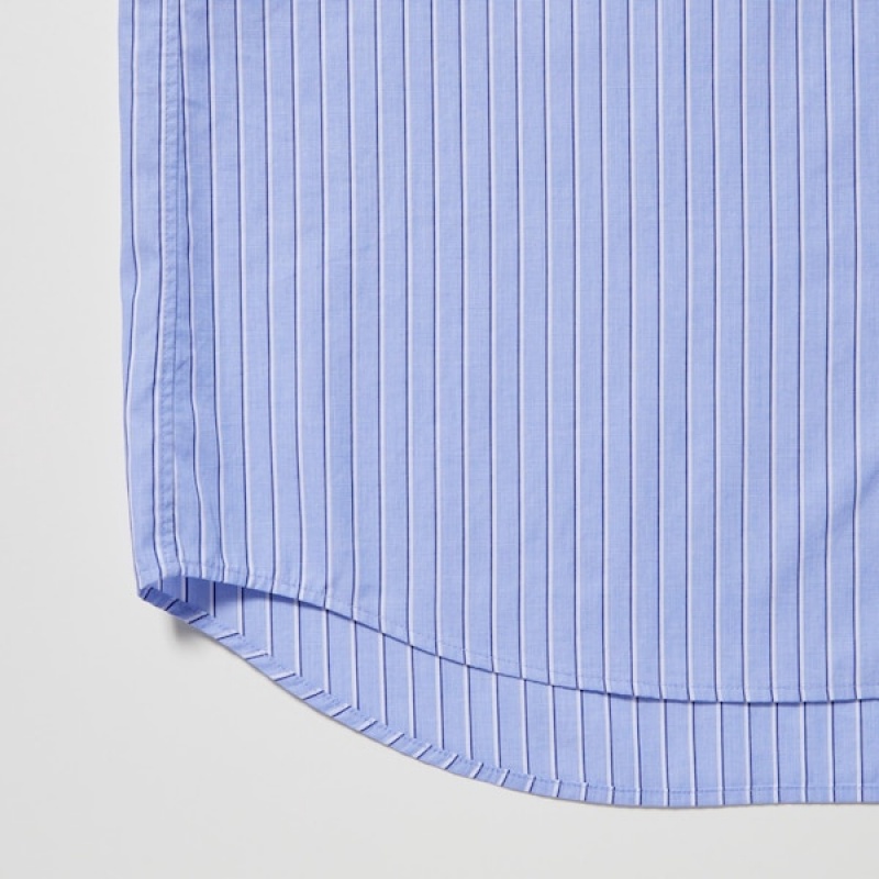 Uniqlo Extra Fine Cotton Broadcloth Prugasta Long-Sleeve Muške Košulje Plave | 2815-NKRVE