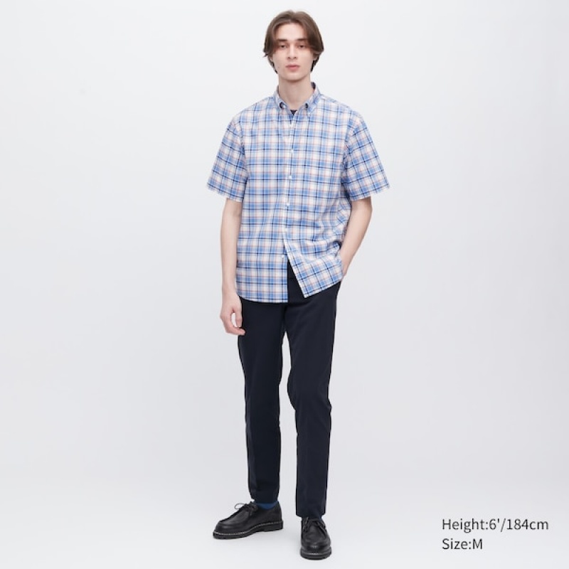 Uniqlo Extra Fine Cotton Short-Sleeve Muške Košulje Plave | 3708-NWYHA