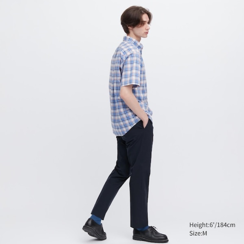 Uniqlo Extra Fine Cotton Short-Sleeve Muške Košulje Plave | 3708-NWYHA