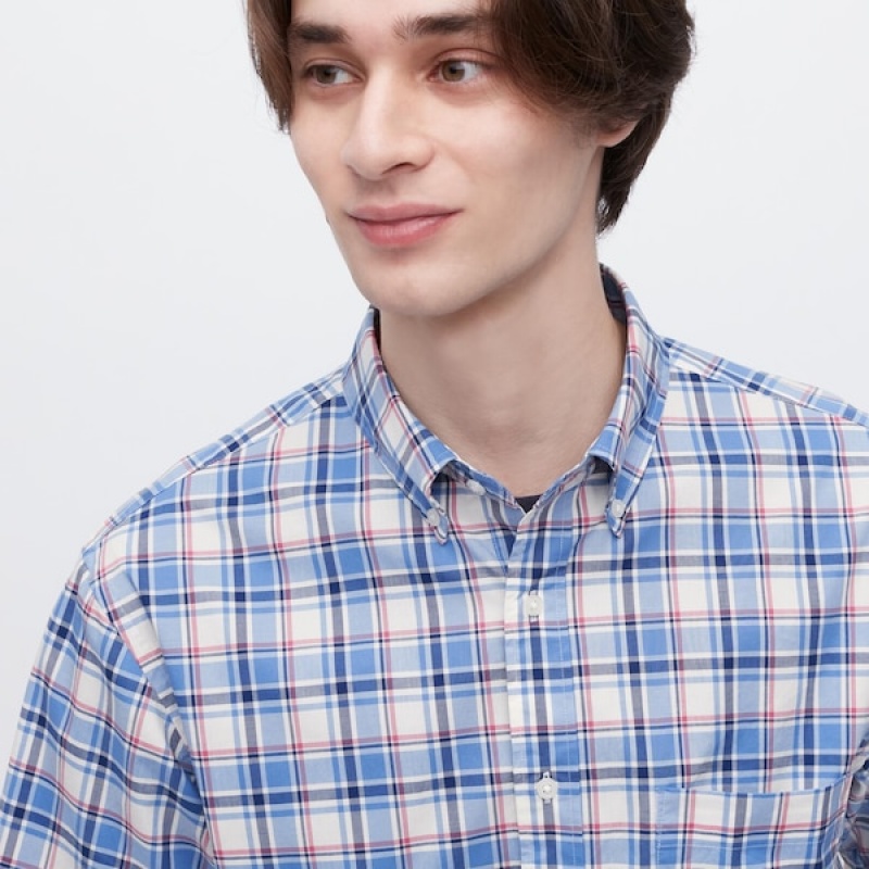 Uniqlo Extra Fine Cotton Short-Sleeve Muške Košulje Plave | 3708-NWYHA