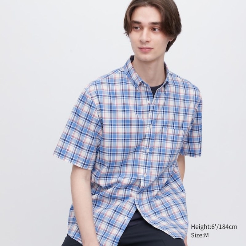 Uniqlo Extra Fine Cotton Short-Sleeve Muške Košulje Plave | 3708-NWYHA