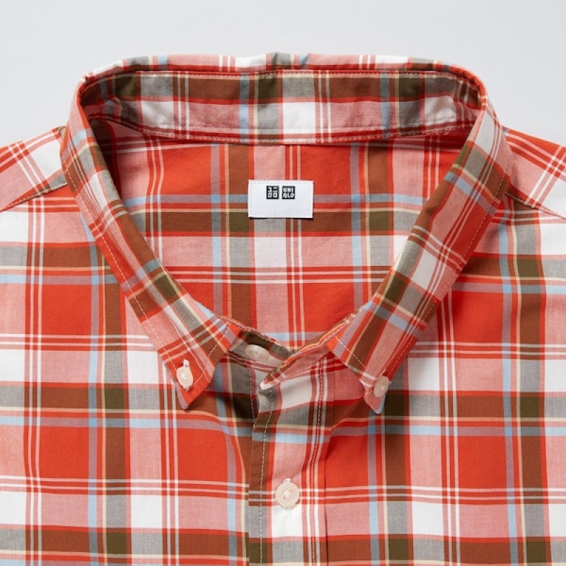 Uniqlo Extra Fine Cotton Short-Sleeve Muške Košulje Narančaste | 0946-DTQEU