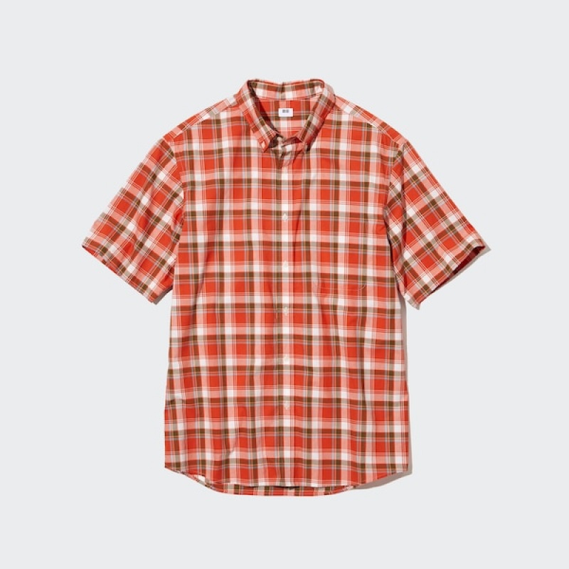 Uniqlo Extra Fine Cotton Short-Sleeve Muške Košulje Narančaste | 0946-DTQEU