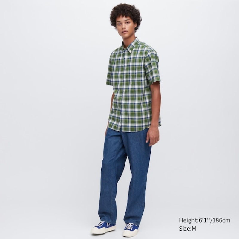 Uniqlo Extra Fine Cotton Short-Sleeve Muške Košulje Zelene | 1265-PHZCV
