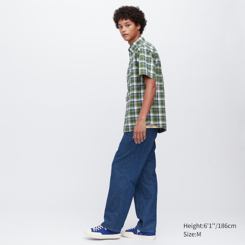 Uniqlo Extra Fine Cotton Short-Sleeve Muške Košulje Zelene | 1265-PHZCV