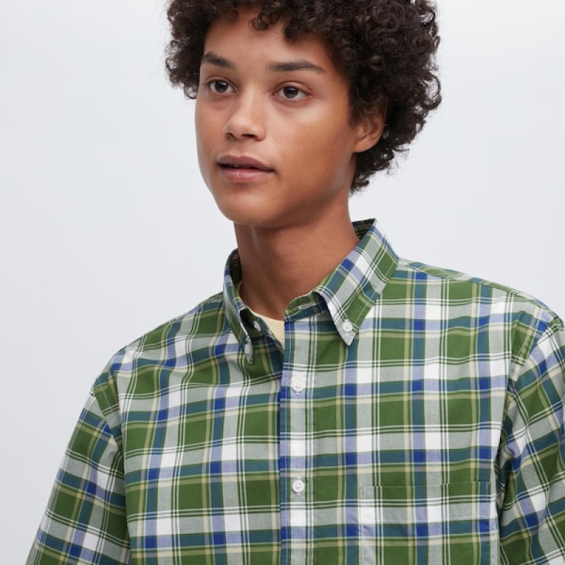 Uniqlo Extra Fine Cotton Short-Sleeve Muške Košulje Zelene | 1265-PHZCV