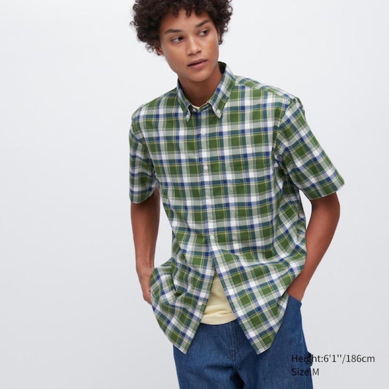 Uniqlo Extra Fine Cotton Short-Sleeve Muške Košulje Zelene | 1265-PHZCV
