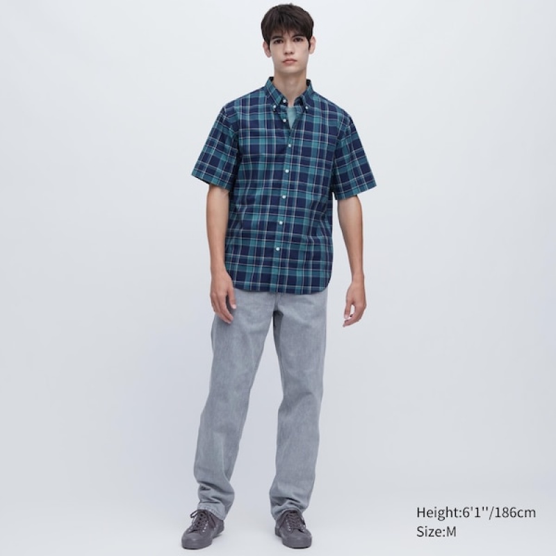 Uniqlo Extra Fine Cotton Short-Sleeve Muške Košulje Plave | 7425-QMYTK