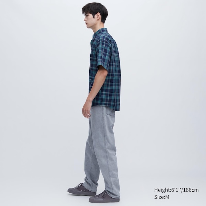 Uniqlo Extra Fine Cotton Short-Sleeve Muške Košulje Plave | 7425-QMYTK