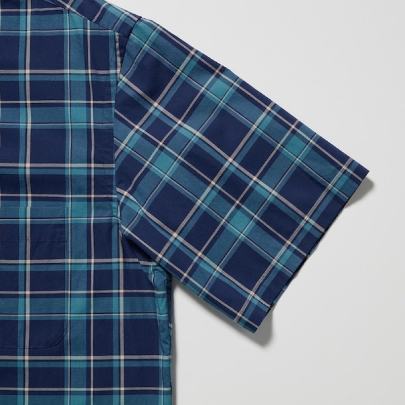 Uniqlo Extra Fine Cotton Short-Sleeve Muške Košulje Plave | 7425-QMYTK