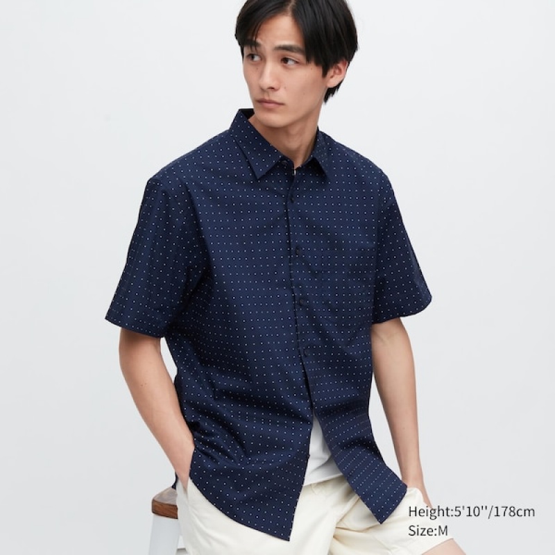 Uniqlo Extra Fine Cotton Short-Sleeve Muške Košulje Tamnoplave | 5190-OUCVR