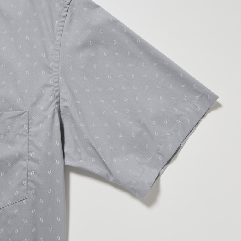 Uniqlo Extra Fine Cotton Short-Sleeve Muške Košulje Sive | 8352-ZNPED