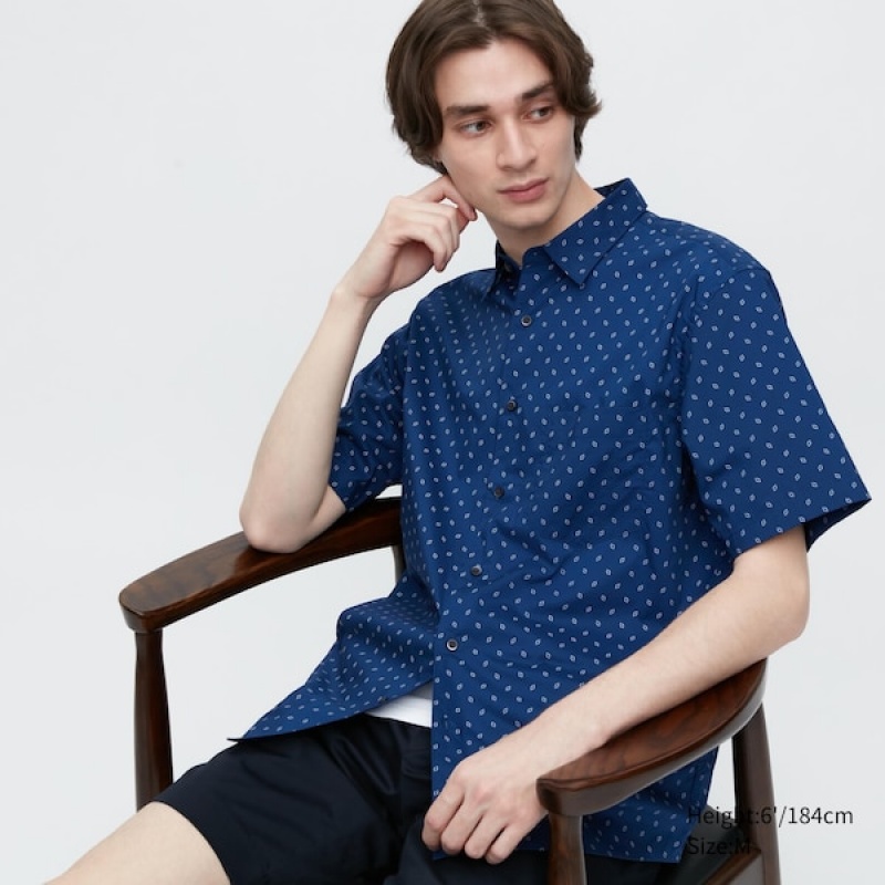 Uniqlo Extra Fine Cotton Short-Sleeve Muške Košulje Plave | 2956-KGXZP