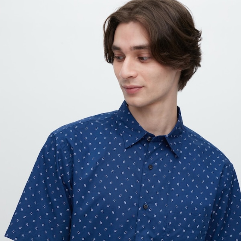 Uniqlo Extra Fine Cotton Short-Sleeve Muške Košulje Plave | 2956-KGXZP