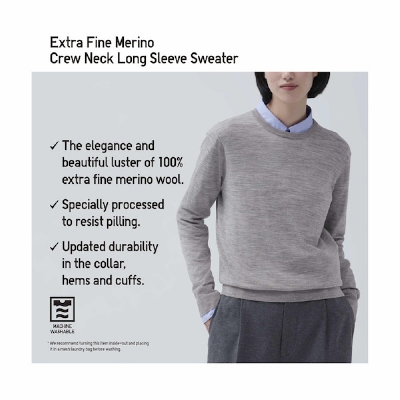 Uniqlo Extra Fine Merino Crew Neck Long-Sleeve Ženske Džemperi Plave | 5231-RQLDM