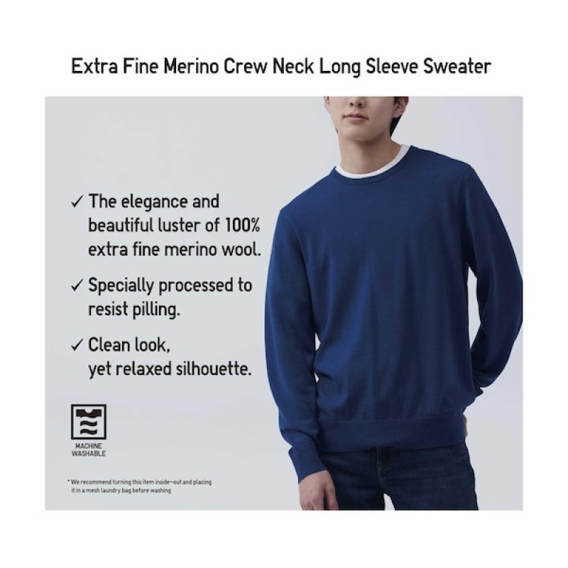 Uniqlo Extra Fine Merino Crew Neck Muške Džemperi Sive | 6153-JUICA