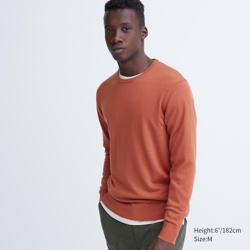 Uniqlo Extra Fine Merino Crew Neck Muške Džemperi Narančaste | 9387-UTSZI