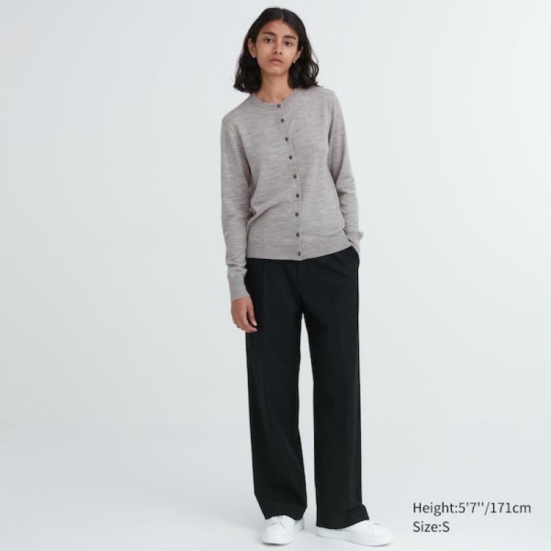 Uniqlo Extra Fine Merino Crew Neck Ženske Kardigan Sive | 7214-EYIQV