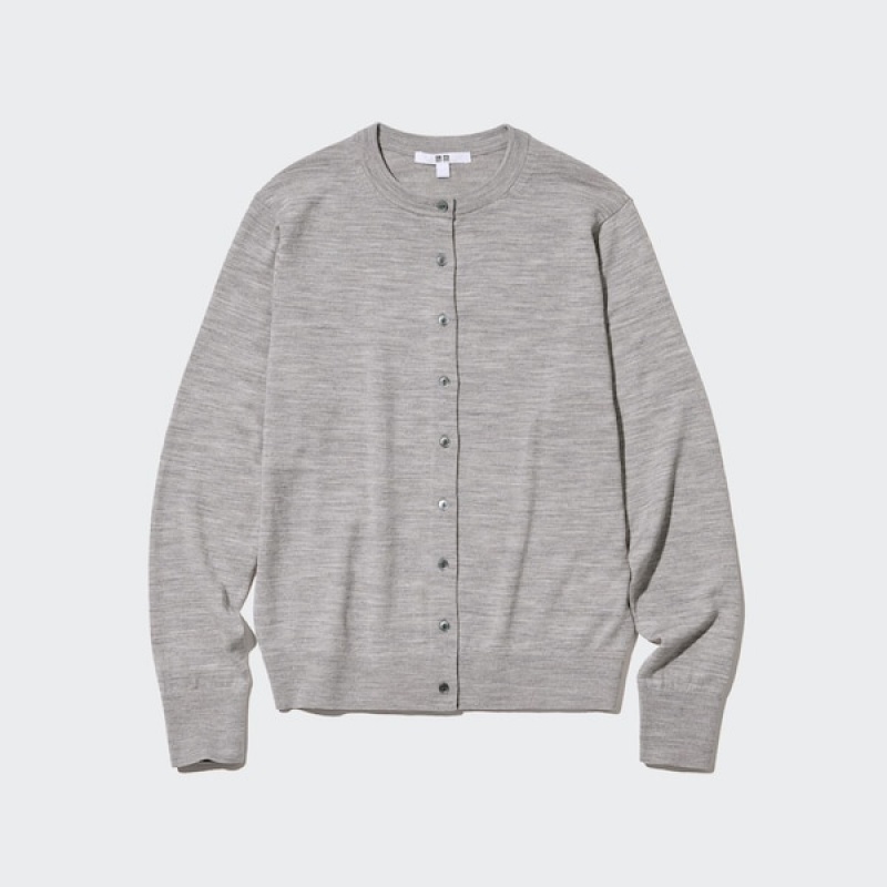 Uniqlo Extra Fine Merino Crew Neck Ženske Kardigan Sive | 7214-EYIQV