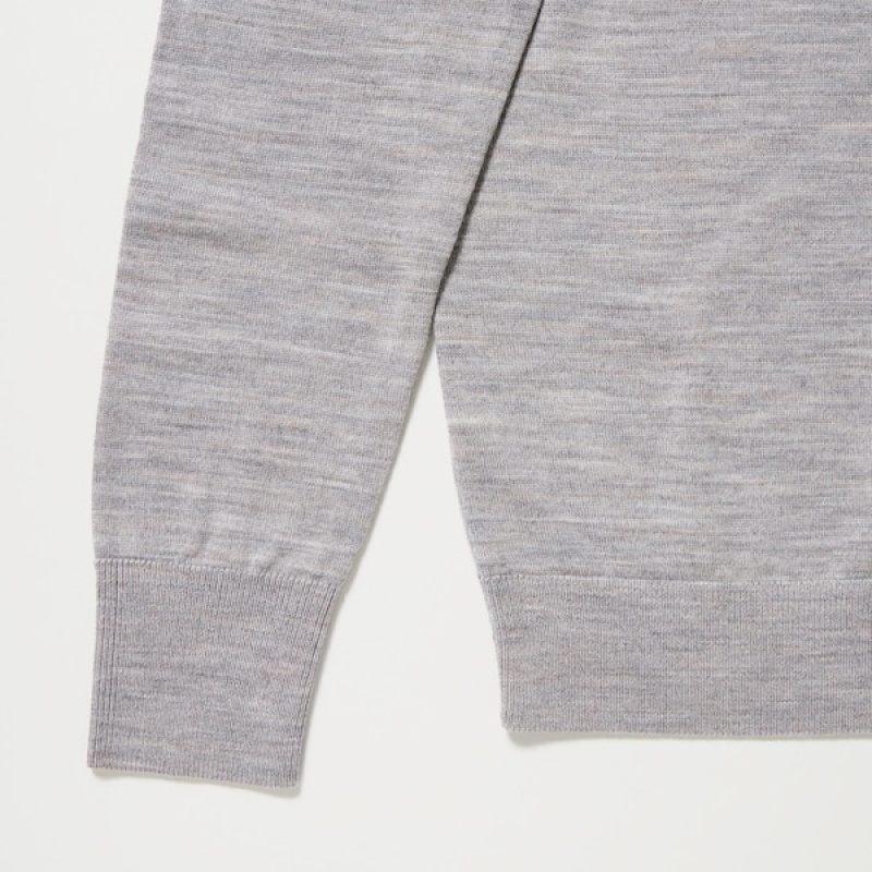 Uniqlo Extra Fine Merino Crew Neck Ženske Kardigan Sive | 7214-EYIQV