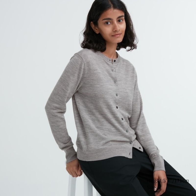 Uniqlo Extra Fine Merino Crew Neck Ženske Kardigan Sive | 7214-EYIQV