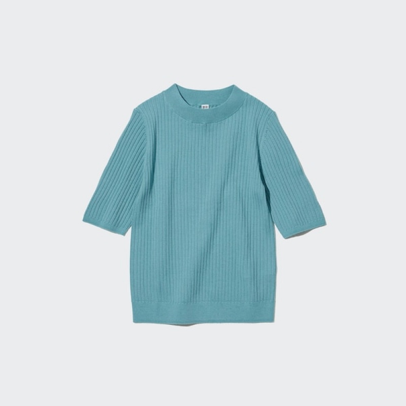 Uniqlo Extra Fine Merino Rebrasti Half-Sleeve Short Ženske Džemperi Zelene | 8967-HRCLG