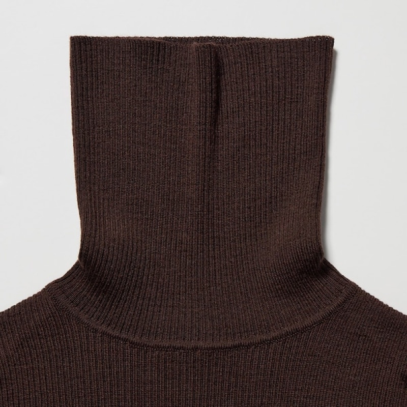 Uniqlo Extra Fine Merino Rebrasti Turtleneck Long-Sleeve Ženske Džemperi Čokoladne | 4359-ZCQTJ