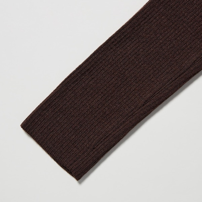 Uniqlo Extra Fine Merino Rebrasti Turtleneck Long-Sleeve Ženske Džemperi Čokoladne | 4359-ZCQTJ