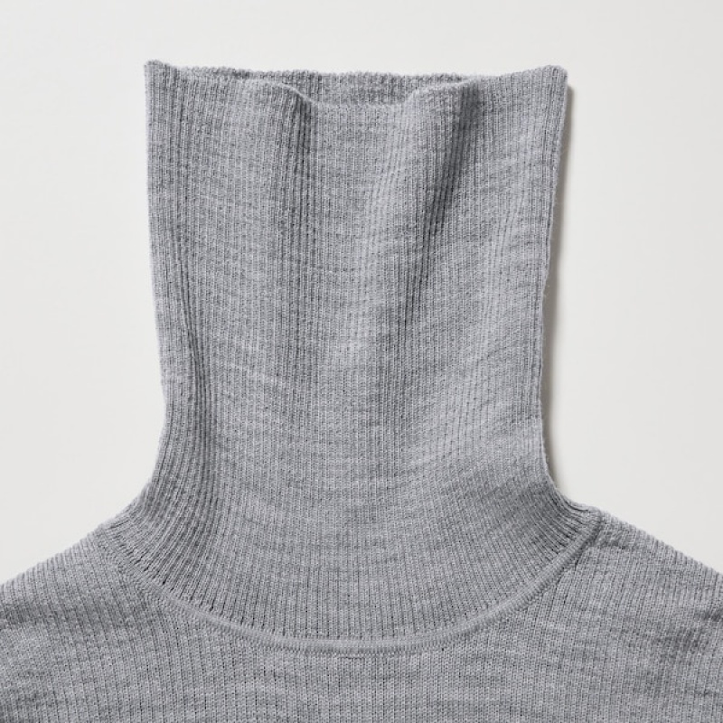 Uniqlo Extra Fine Merino Rebrasti Turtleneck Long-Sleeve Ženske Džemperi Sive | 6374-ENKJY