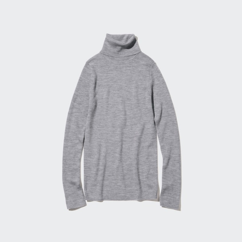 Uniqlo Extra Fine Merino Rebrasti Turtleneck Long-Sleeve Ženske Džemperi Sive | 6374-ENKJY