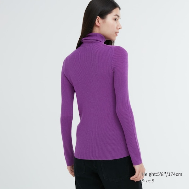 Uniqlo Extra Fine Merino Rebrasti Turtleneck Long-Sleeve Ženske Džemperi Ljubičaste | 6532-KYDLN