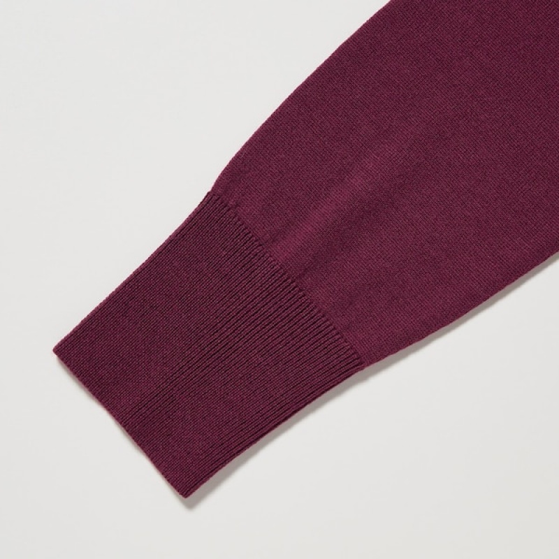 Uniqlo Extra Fine Merino V-Neck Long-Sleeve Ženske Džemperi Bordo | 0521-VZYAK