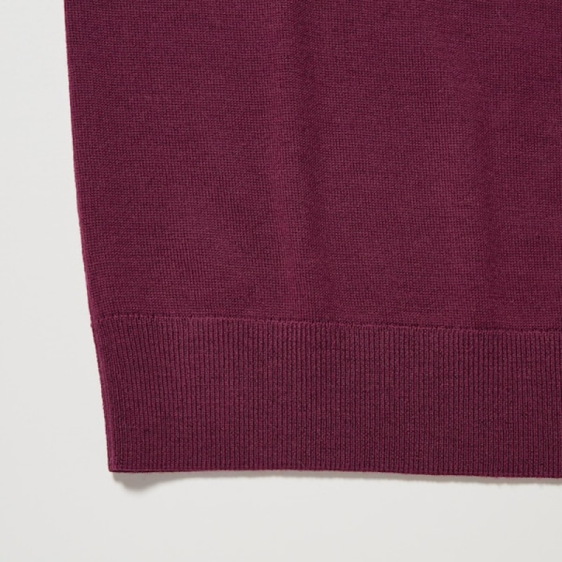 Uniqlo Extra Fine Merino V-Neck Long-Sleeve Ženske Džemperi Bordo | 0521-VZYAK