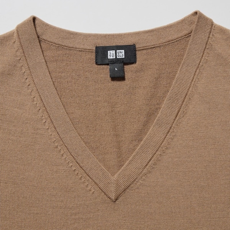 Uniqlo Extra Fine Merino V-Neck Muške Džemperi Boje Marelice | 0421-RDVZC