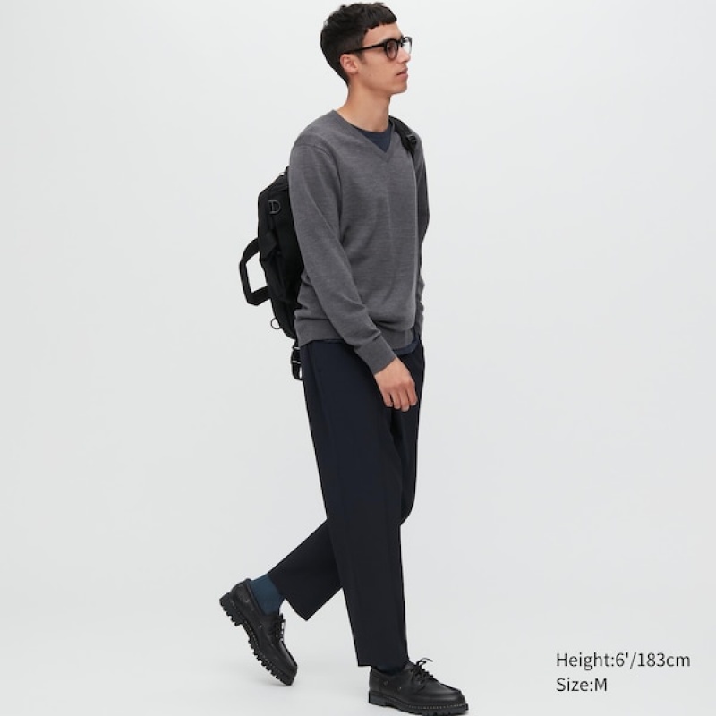 Uniqlo Extra Fine Merino V-Neck Muške Džemperi Tamno Sive | 6258-GWKPM