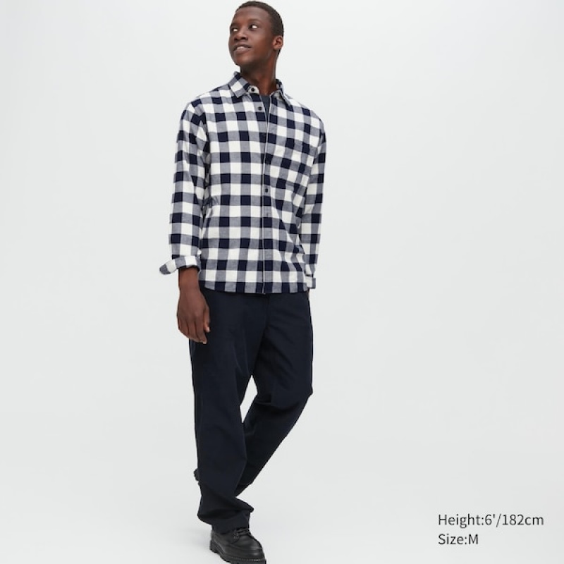 Uniqlo Flannel Checked Long-Sleeve Muške Košulje Plave | 9801-VEWNU