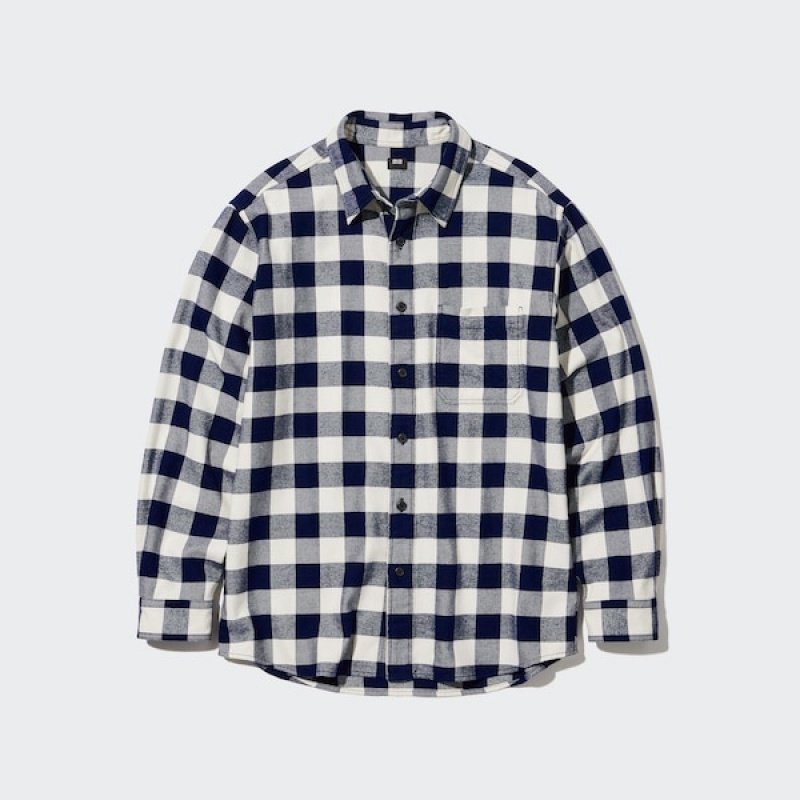 Uniqlo Flannel Checked Long-Sleeve Muške Košulje Plave | 9801-VEWNU