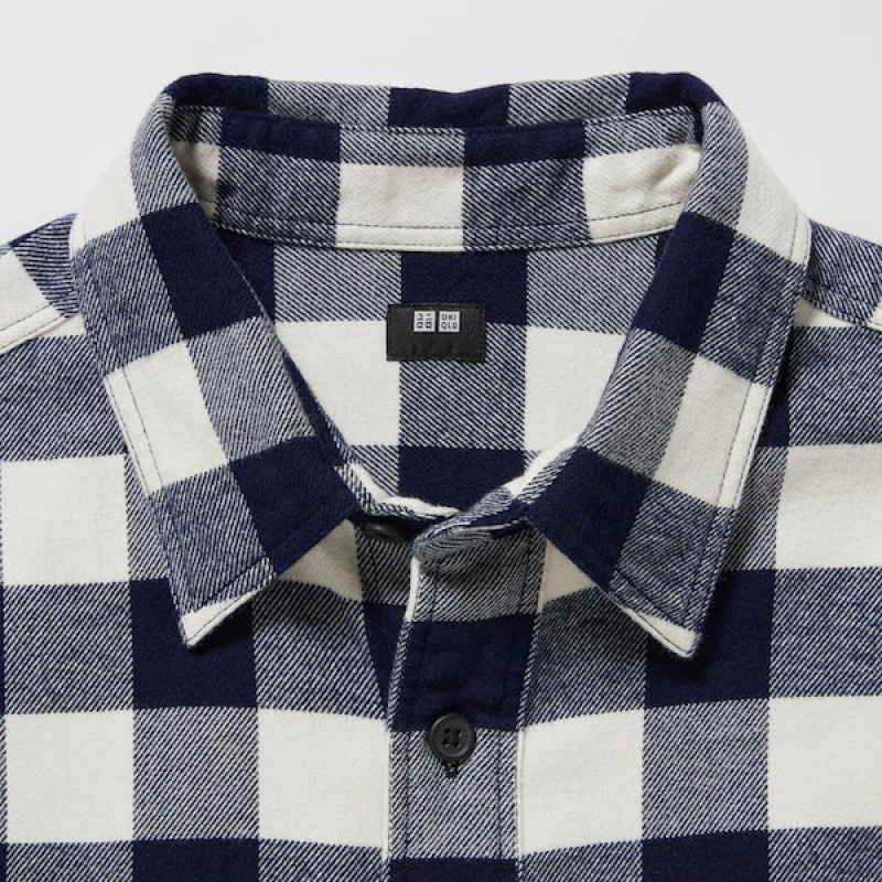 Uniqlo Flannel Checked Long-Sleeve Muške Košulje Plave | 9801-VEWNU