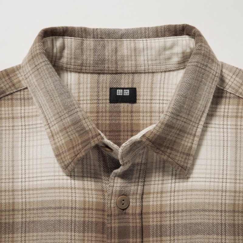 Uniqlo Flannel Checked Long-Sleeve Muške Košulje Bakrene | 5639-WHFYX