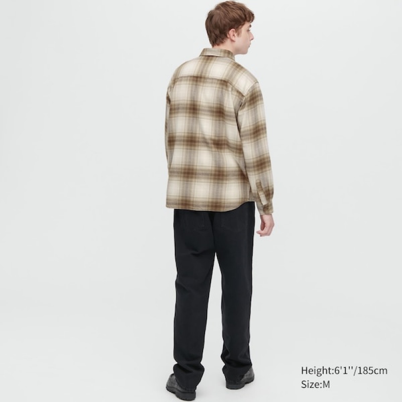 Uniqlo Flannel Checked Long-Sleeve Muške Košulje Bakrene | 5639-WHFYX