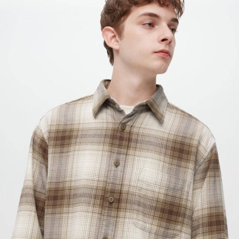 Uniqlo Flannel Checked Long-Sleeve Muške Košulje Bakrene | 5639-WHFYX